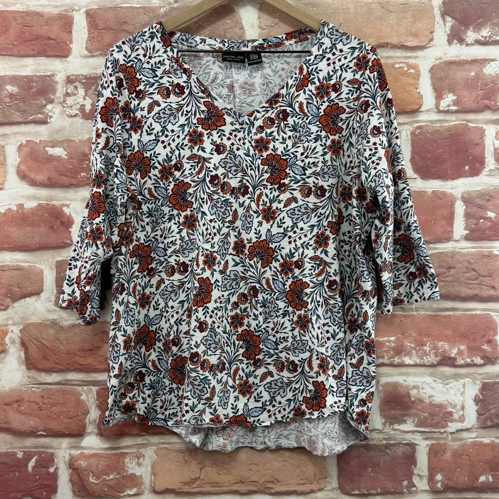 Rachel Zoe T Shirt Women's 2X White Multicolor Floral Basic Everyday Casual Top